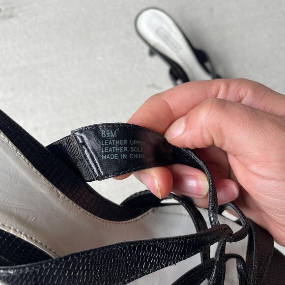 90s vintage black leather kitten heel nordstrom vero curio strappy sandal US 8.5 - Picture 5 of 7